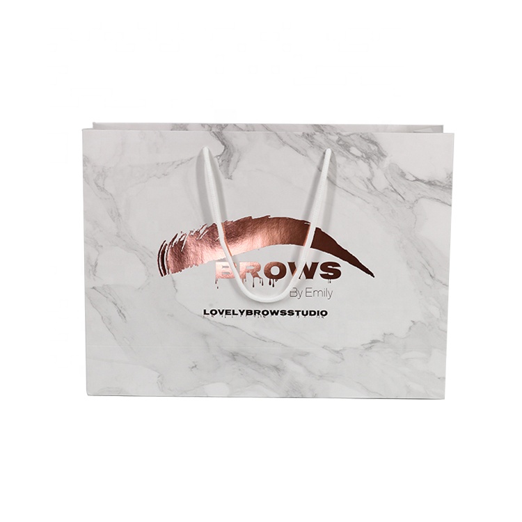 Custom Marble Pattern Rose Gold Foil Beauty Studio Paper Shopping Bag