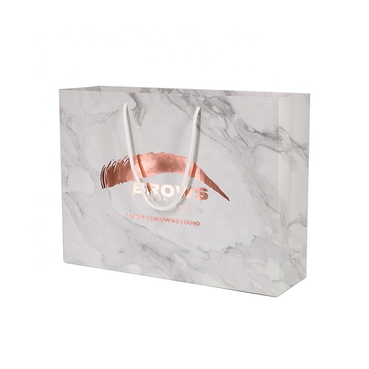 Custom Marble Pattern Rose Gold Foil Beauty Studio Paper Shopping Bag