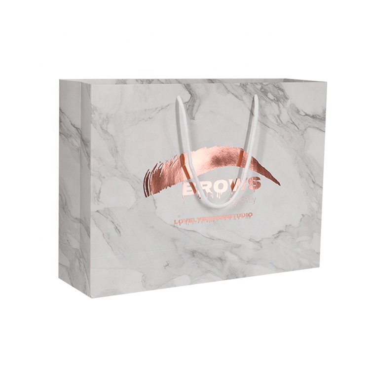 Custom Marble Pattern Rose Gold Foil Beauty Studio Paper Shopping Bag