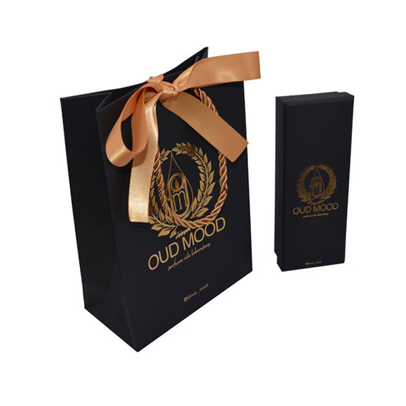 Custom black paper gift bag with box
