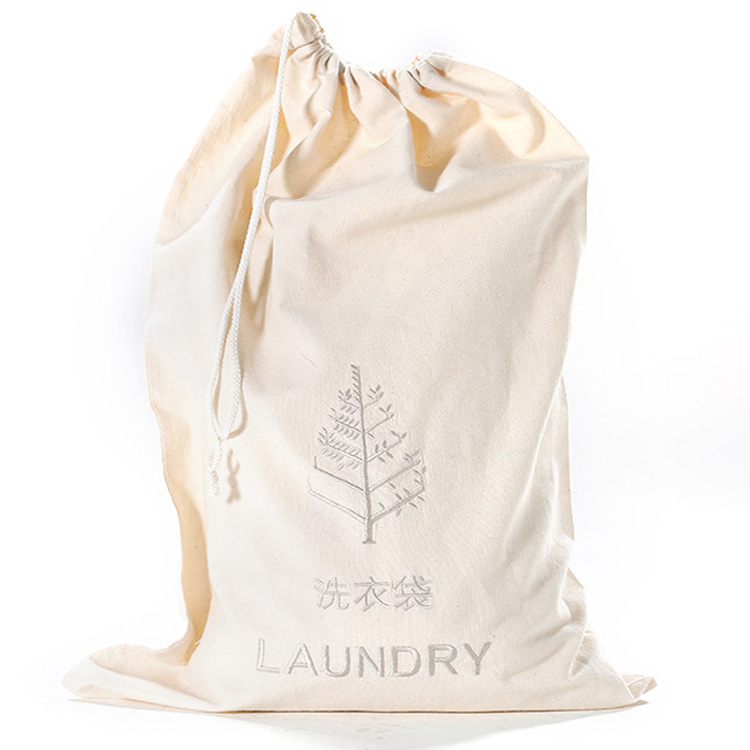 Eco Friendly 100% Cotton Canvas Drawstring Laundry Bag Custom Logo Print