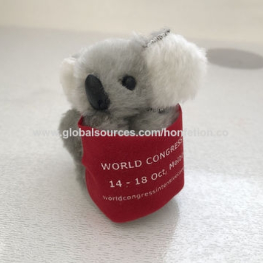 Custom Printed Slogan Plush Koala Clip Doll With Red Felt T-shirt