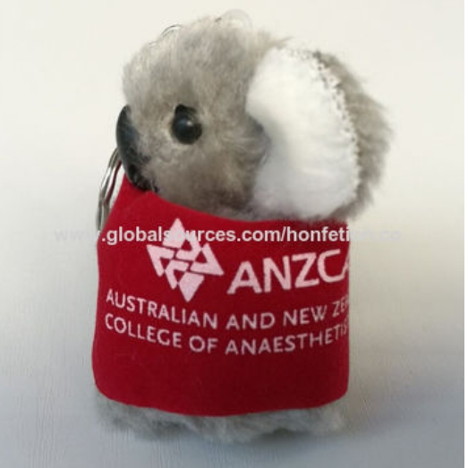 Custom Printed Slogan Plush Koala Clip Doll With Red Felt T-shirt