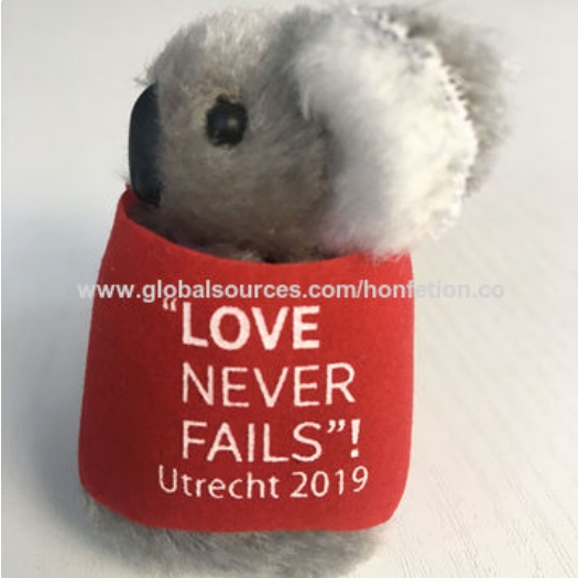 Custom Printed Slogan Plush Koala Clip Doll With Red Felt T-shirt