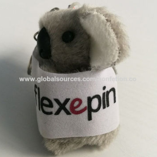 Custom University Logo Grey Plush Koala Clip Doll With Printed Yellow Tee