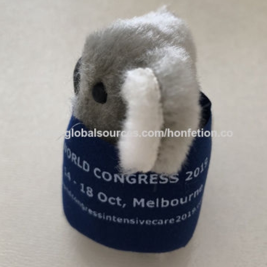 Custom University Logo Grey Plush Koala Clip Doll With Printed Yellow Tee