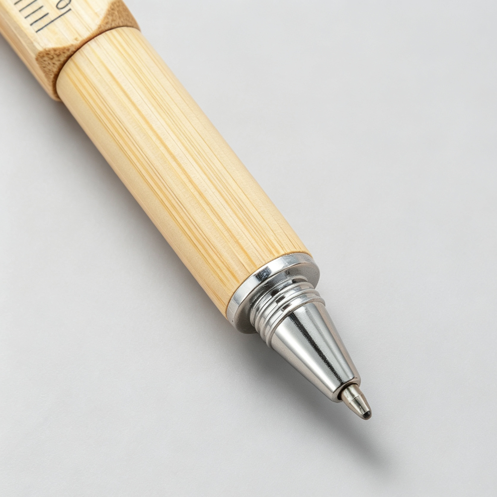 Custom Logo Bamboo Multi-Tool Pen with Spirit Level, Ruler & Screwdriver
